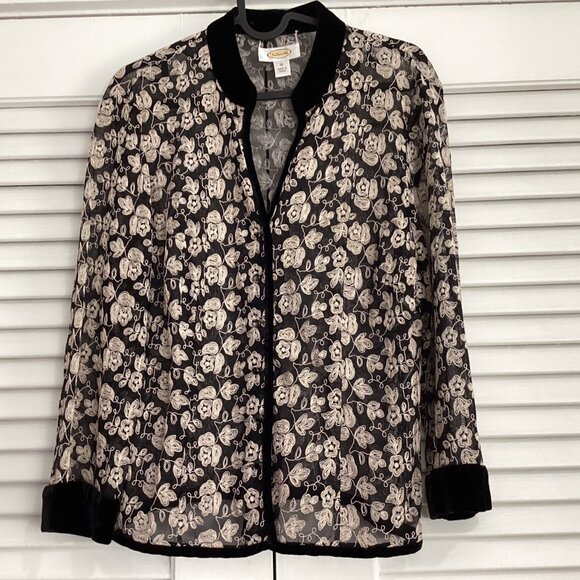 Talbots Womens Sheer Floral Embroidered Jacket Size 12 Black & White Nylon/Rayon - Picture 12 of 15